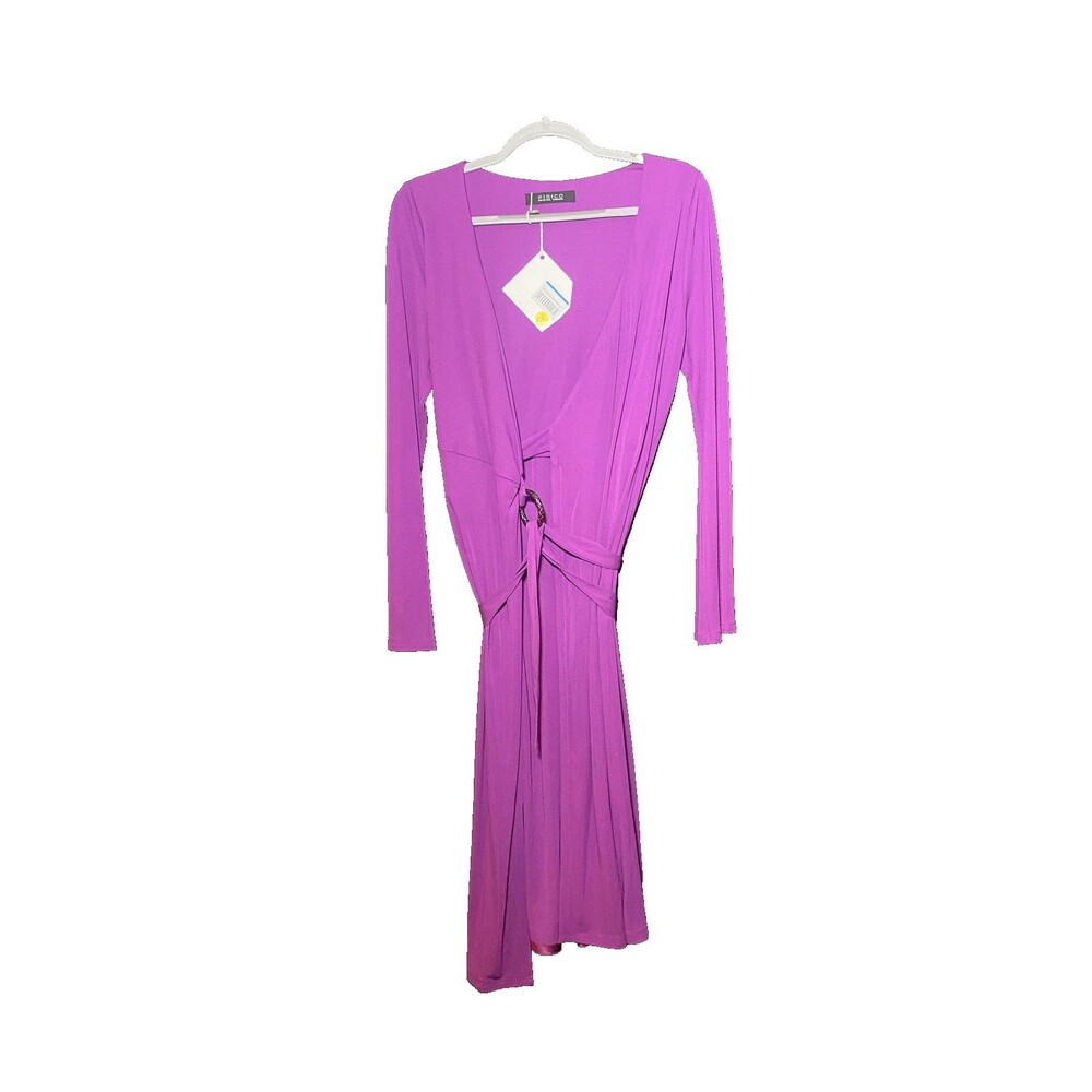 Fisico Women's Purple Wrap Tie Waist Ring Detail Dress Size L NWT